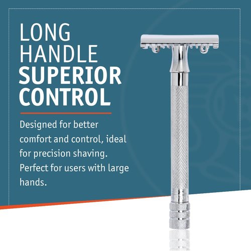 Merkur 25C Double Edge Safety Razor - Bright Chrome, Open Comb Design, Long Handle, Plastic-Free