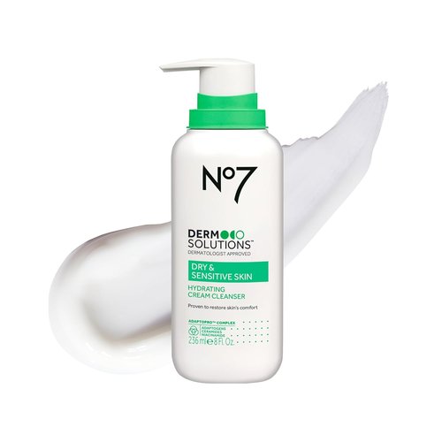 No7 Derm Solutions Hydrating Facial Cleanser - Gentle Cream Wash with Ceramides & Niacinamide - 8 Fl Oz for Dry & Sensitive Skin