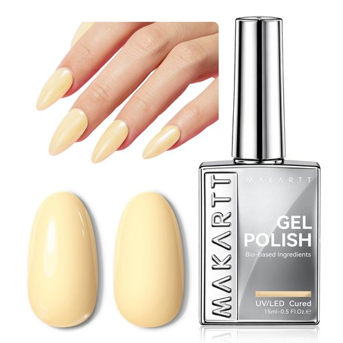 Makartt Pastel Yellow Gel Nail Polish: 15ML Hema-Free Butter Yellow Nail Polish High Gloss Effect Soak Off UV LED Nail Art Manicure DIY Home Salon Gift for Women