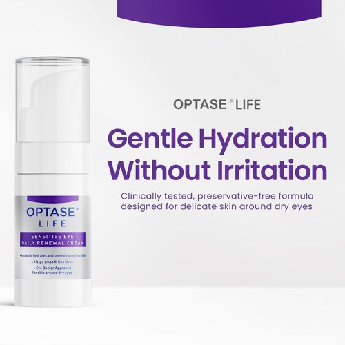 Optase LIFE Sensitive Eye Daily Renewal Cream - Hydrating Formula for Dry, Sensitive Eyes - 15 ML