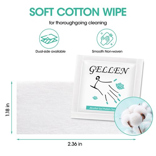 GELLEN Nail Cleanser Pads, 200 Pack Alcohol Prep Pads Nail Cleanser Wipes Remove Tacky Residue, Lint-free Glossy Wipes for Acrylic/Builder/Gel Polish Travel Individually Wrapped for Perfect Manicure