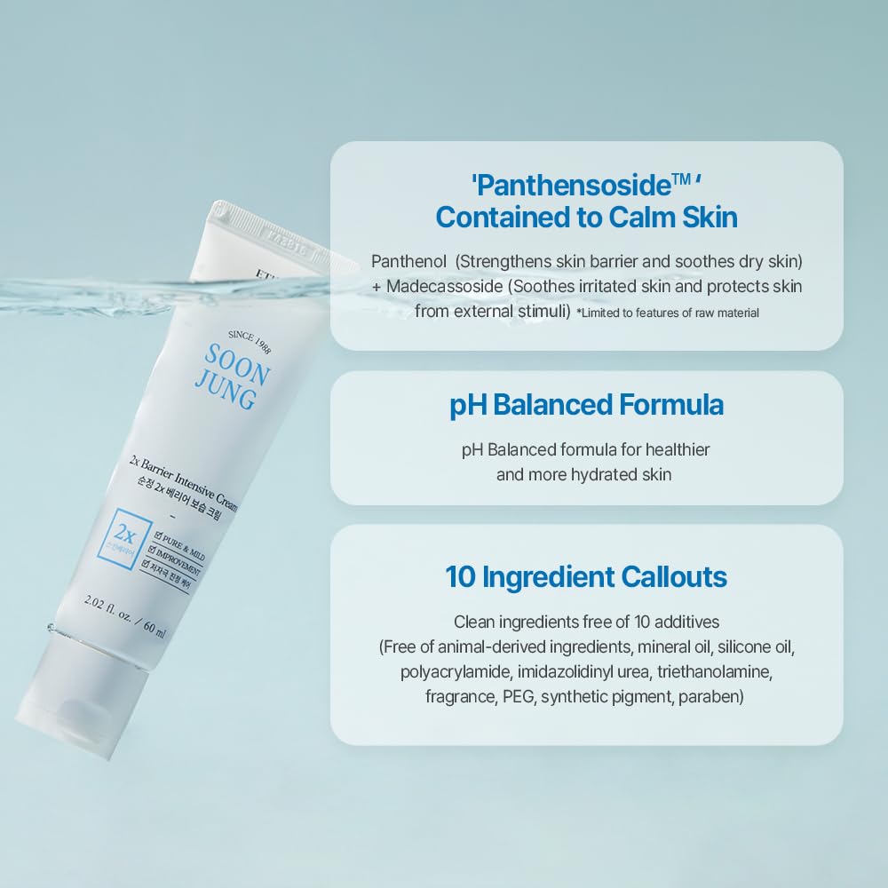 ETUDE SoonJung 2x Barrier Intensive Cream Duo Set (2.02 Fl.oz x 2ea) | Hypoallergenic Shea Butter Hydrating Facial Cream for Sensitive Skin, Panthenol for Damaged Skin | Korean Skin Care, Pefect Gift