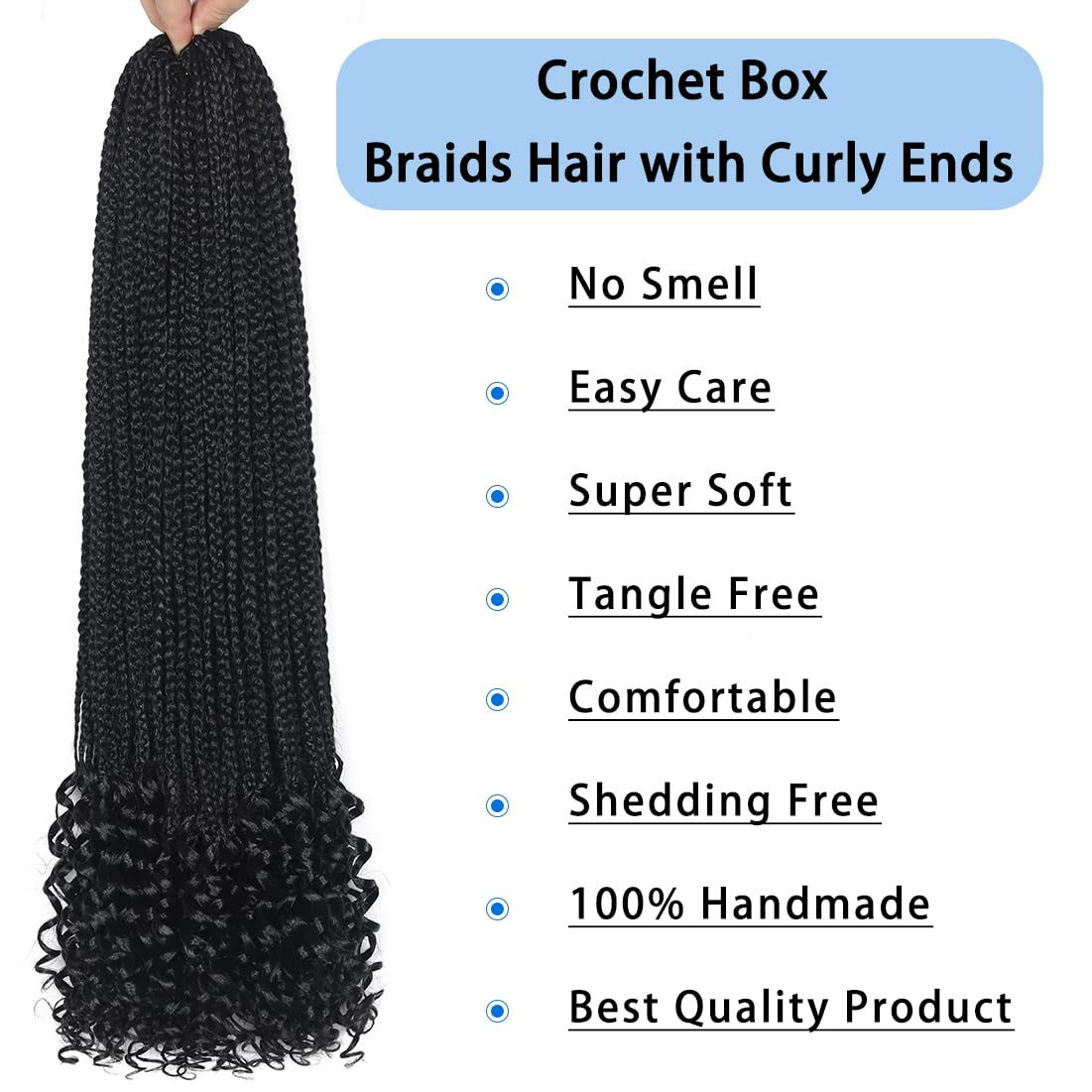 8 Packs 18 Inch Crochet Box Braids Hair with Curly Ends Pre looped Goddess Box Braids Crochet Hair Box Braids Braiding Hair Crochet Braids Hair for Women(18 inch,1B)