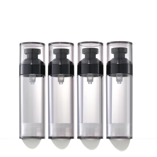 Wide Caliber airless Vacuum Pump Bottle, Reusable Cosmetics Pump Dispenser, DIY Easy Canned, Translucent Black Travel Size can be Packaged Separately Shampoo Light Lotion, etc. (1.7/oz, 4 Packs)