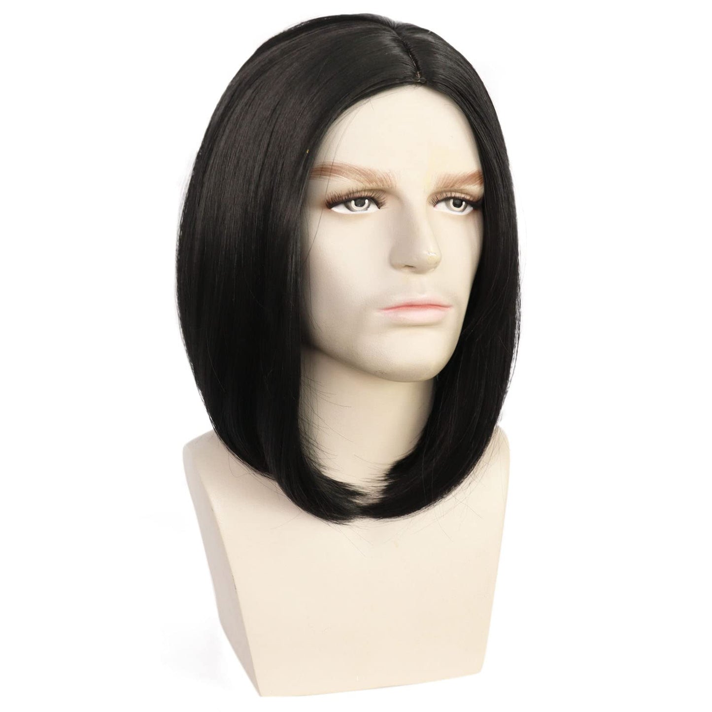 HUNIGIR Mens Black Wig Middle Part Wick Wig Shoulder Length Male Straight Wig Vincent Costume Wig Heat Resistant Synthetic Hair Halloween Cosplay Wig (Black)