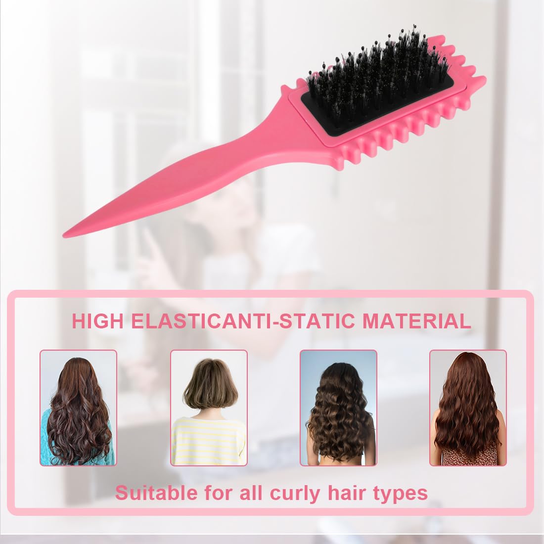 Cosgosr Curl Defining Hair Brush, Boar Bristle Hair Styling brush for Curly Hair, Wet or Dry Use, Pink, Hair Brush for Women and Men