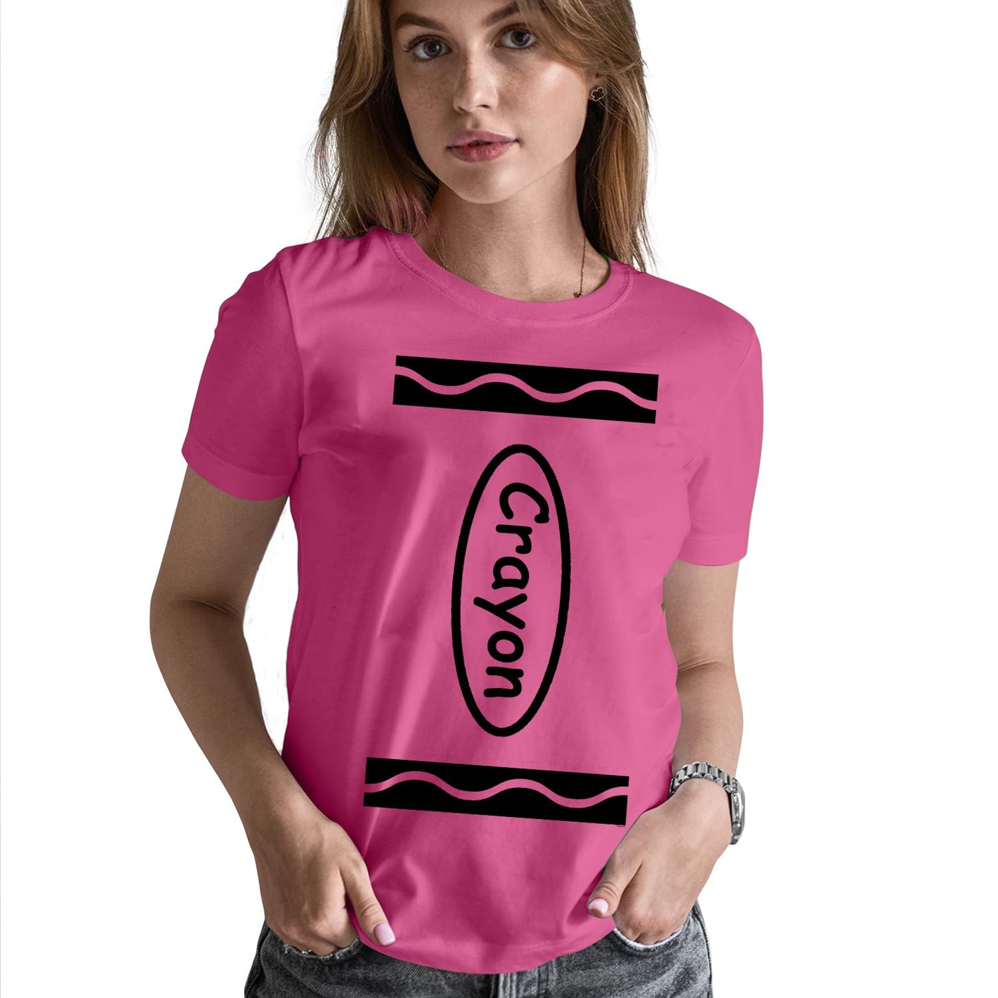 Veracco® Crayon Funny T-Shirts – Halloween Shirt for Women Girls Cool Halloween Costumes Adult Crayon Costume Azalea Pink