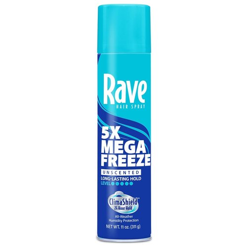 Rave Unscented Aerosol Hairspray - 5X Freeze for Heat Protection, Volume & Shine | ClimaShield Humidity Control