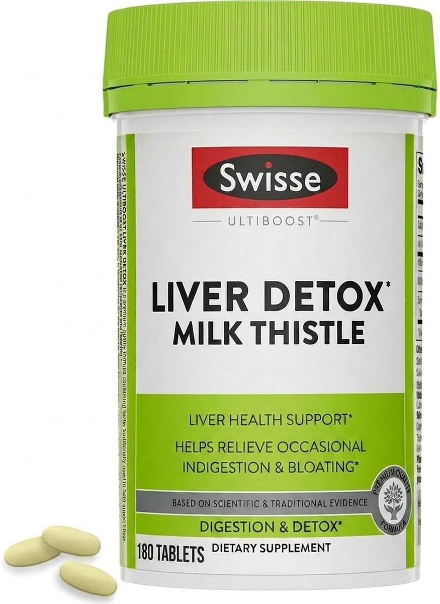 Swisse Milk Thistle Supplement - Liver Detox & Repair with Turmeric & Artichoke Extract | 180 Vegan Tablets