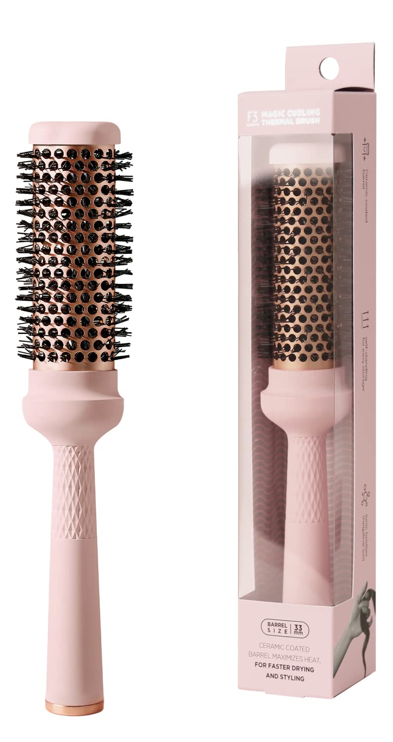 F3 systems, Round Brush (1.3 Inch), Cut Drying Time,Self-Standing Round Quick Styling Brush, Great Blowout, Ceramic Coated/Ionic Thermal Barrel,Blowout Volume, Wave Styler