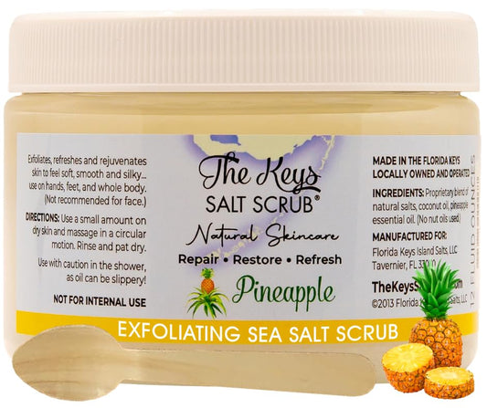 The Keys Exfoliating Sea Salt Body Scrub - Organic Body Scrub with Pure Florida Sea Salt, Ideal Salt Scrub for Hands, Feet, Bikini Area, and Travel Size Body Scrub for Men & Women, Pineapple, 12 oz.