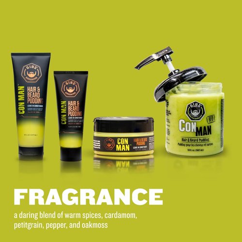 GIBS Con Man Hair & Beard Pudding - Leave-In Conditioner & Curl Definer, 7.5 Fl Oz | Green