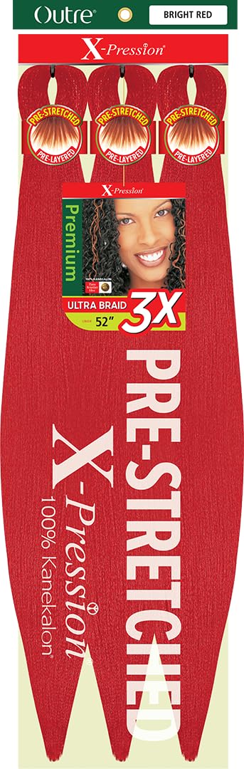 [3 PACK DEAL] Outre X-Pression Braid-Pre Stretched Braid 52" 3X 3 Packs (BRIGHT RED)