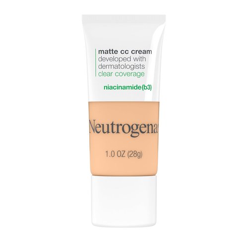 Neutrogena Clear Coverage CC Cream - Flawless Matte Full-Coverage Makeup with Niacinamide, Porcelain, 1 oz