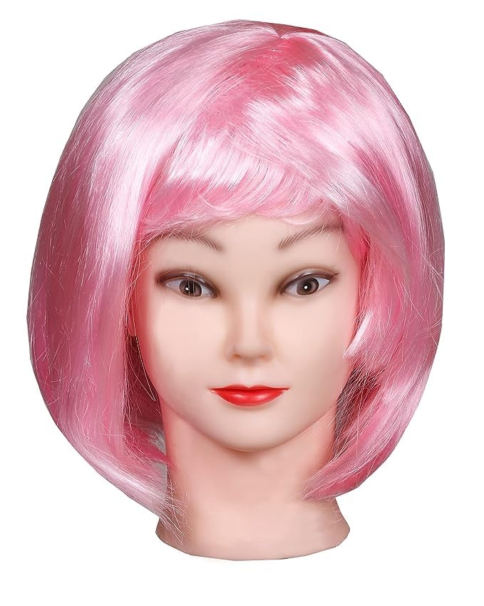 Matissa Short Straight 10" Bob Wig with Bangs Synthetic Fancy Dress Costume Halloween Party (Pink)