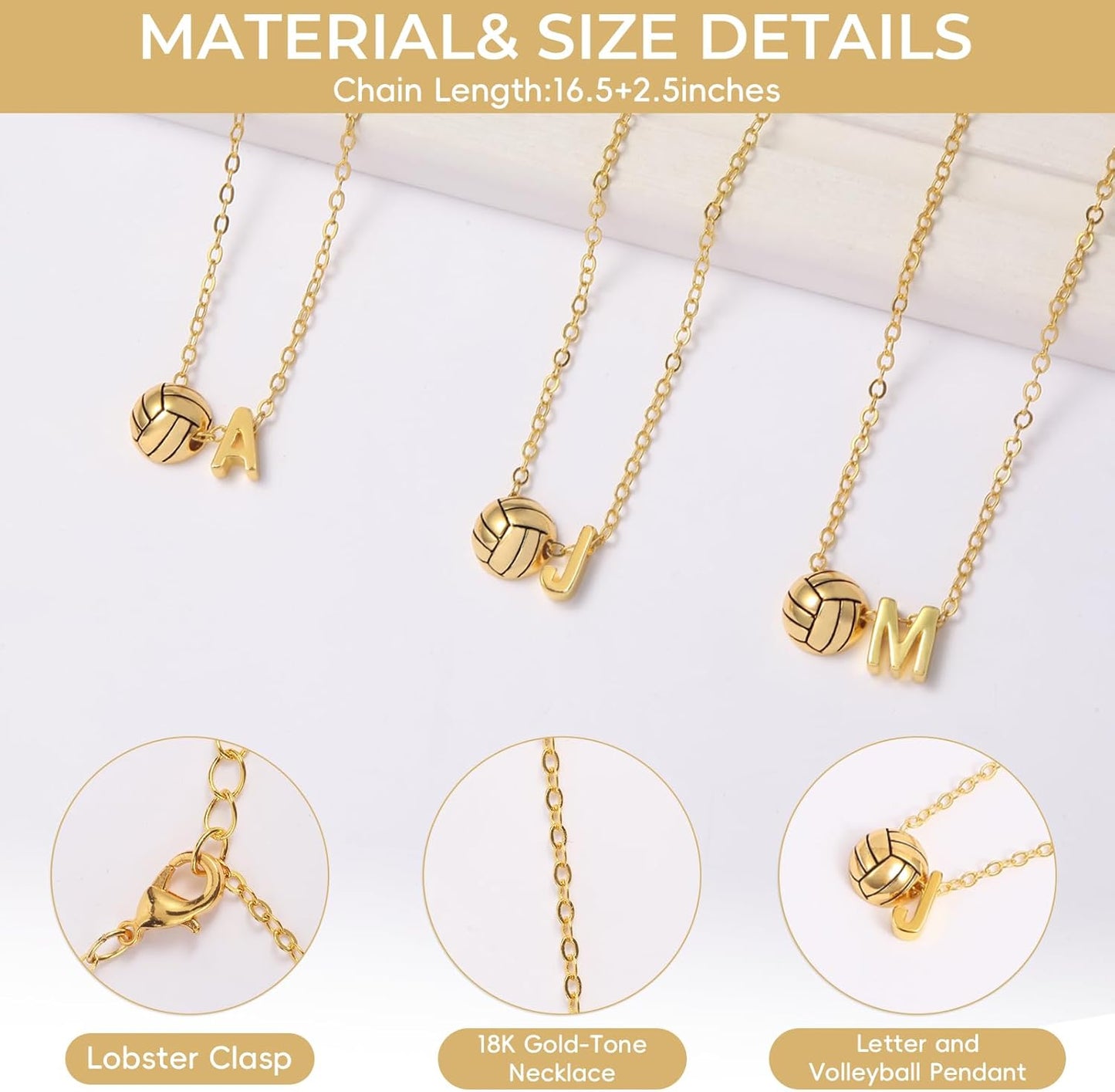 Volleyball Initial Necklace by [Brand Name] - A-Z Letter Design | Perfect Gift for Volleyball Lovers