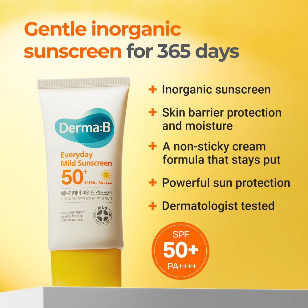 Derma B Everyday Mild Sunscreen SPF 50+ | Fast-Absorbing, Lightweight Moisturizer for Sensitive Skin - 1.69 Fl Oz (50ml)