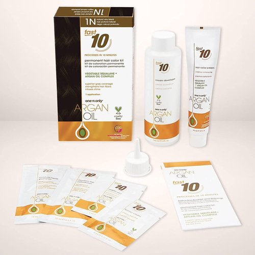 One 'N Only Fast 10 Permanent Hair Color Kit - Moisturizing Hair Dye with Argan Oil | Natural Very Black (1N)