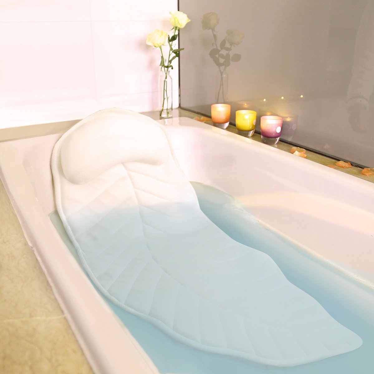Full Body Bath Pillow, Bath Pillows for Tub Full Body, Bathtub Mattress Luxury Cushion with Large Suction Cups, Comfort Support Your Head, Neck, Shoulder, Back and Tailbone