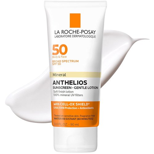 La Roche-Posay Anthelios Mineral Sunscreen SPF 50 - Gentle Lotion for Face & Body, Broad Spectrum Protection, Oil-Free