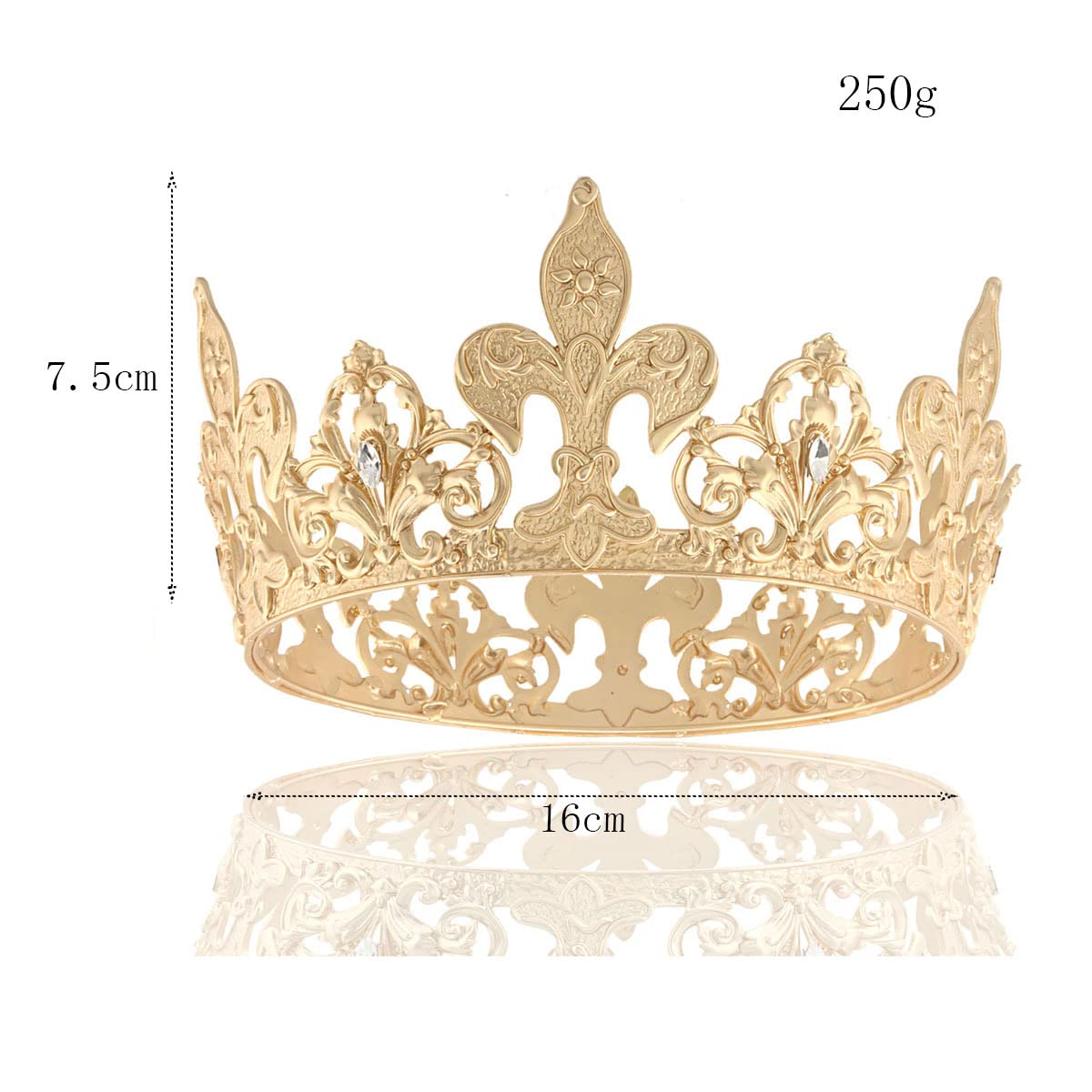 Alloy Rhinestone King Queen Round Crown Party Hair Accessories For Birthday Wedding Prom Pageant Photography Halloween (Gold)