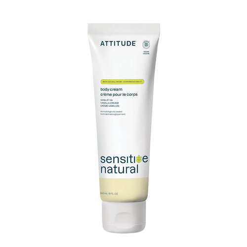 ATTITUDE Body Cream - Sensitive Skin Formula with Oat | EWG Verified, Vegan, 8 Fl Oz, Vanilla Cream Scent