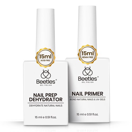 Beetles Nail Dehydrator and Primer Acid Free and Hema-Free Natural Prep Dehydrate and Bond Primer Fast Dry Nail Supplies 15ml 2Pcs Professional Salons Set