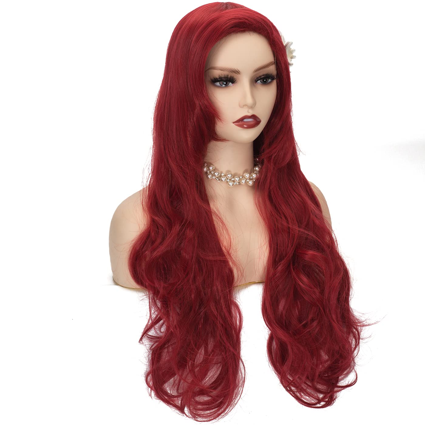 FALAMKA Long Wavy Red Wig with Hairpin Princess Costume Wig for Girls Party Halloween