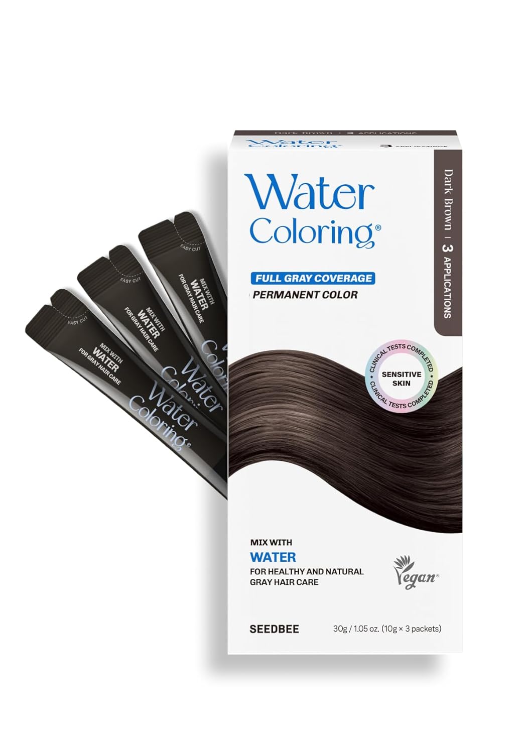 Skiennix Korean Permanent Hair Dye - Dark Brown Powder Color Kit for Gray Coverage | Vegan & Plant-Based, Easy Application