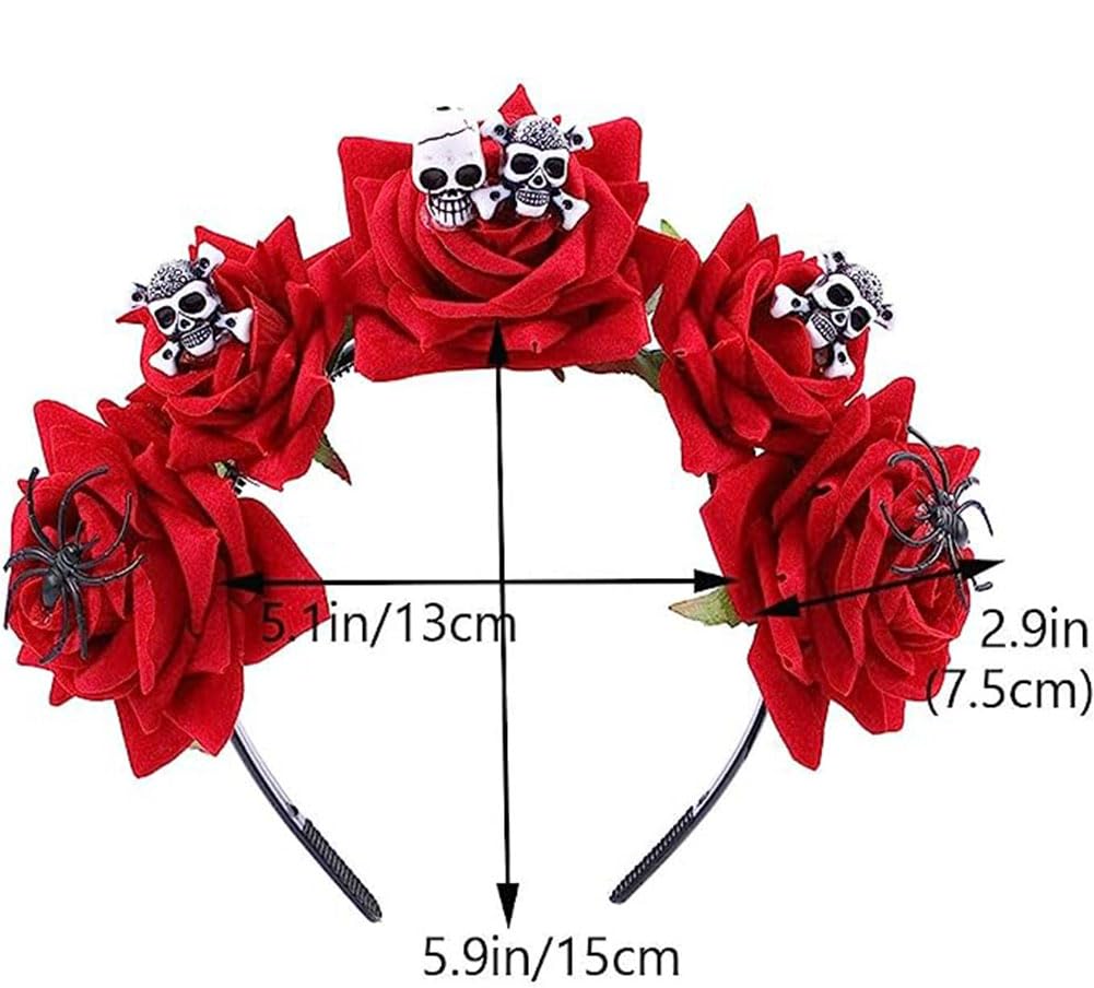 Halloween Skull Floral Crown Headband Mexican Day of the Dead Costume Gothic Rose Flower Garland Headwear Hair hoop for Women