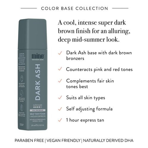 Minetan Self Tan Foam - Dark Ash 1 Hour Express Tanning Mousse for Cool Dark Bronze Glow | 6.7 Fl Oz