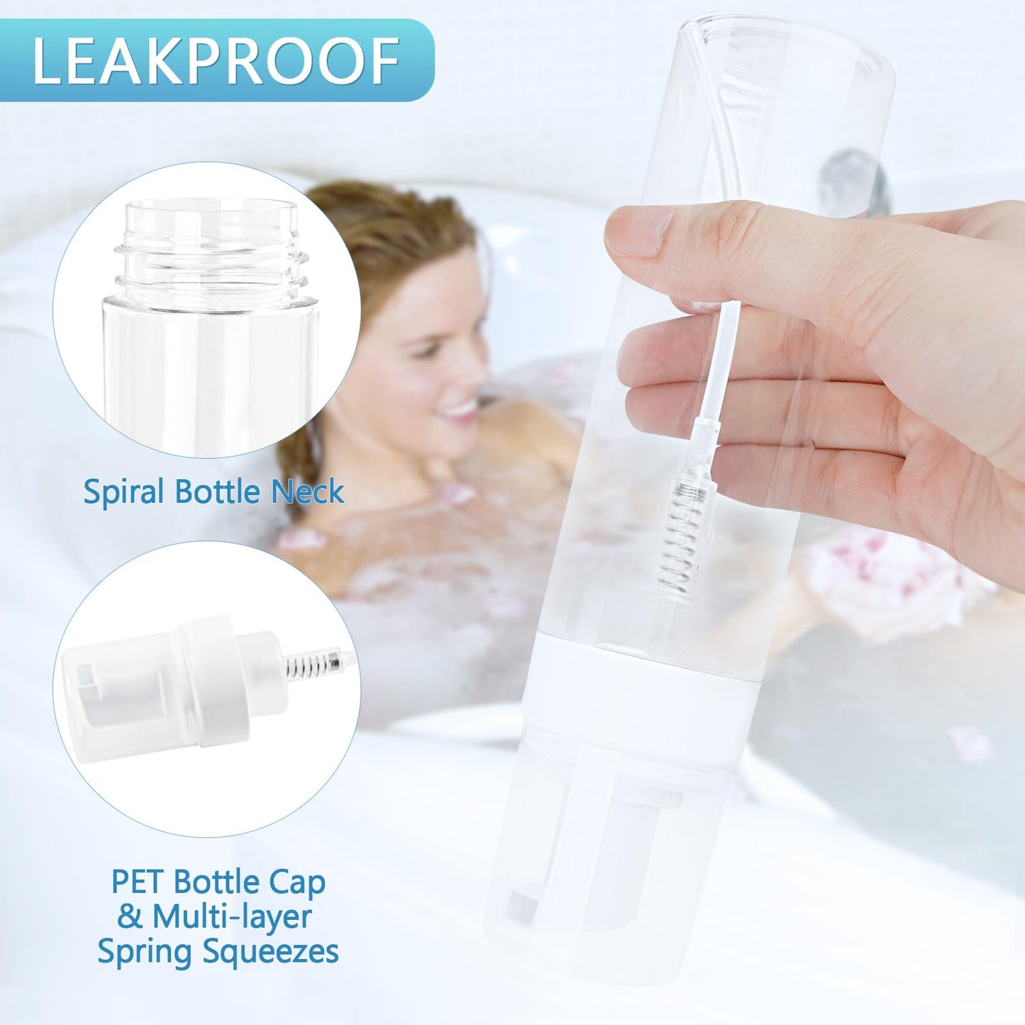 TMLECE TM Foam Pump Bottle 8.5oz/250ml Clear Empty Foam Bottle Pump, Travel Foam Bottle for Soap, Shampoo, Cleaning Foam Dispenser Bottle Refillable (4 Pack)