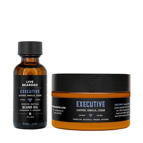Live Bearded Beard Oil & Butter Grooming Kit - All-Natural Ingredients for Growth Support | Executive Scent - Cedar & Vanilla