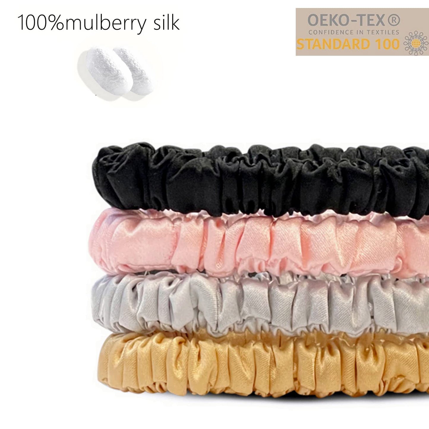 Suncdelv Silk Scrunchies for Hair, 22 Momme Anti-Crease & Breakage Silk Hair Ties for Women, 4PCS (Black, Pink, Grey, Gold)