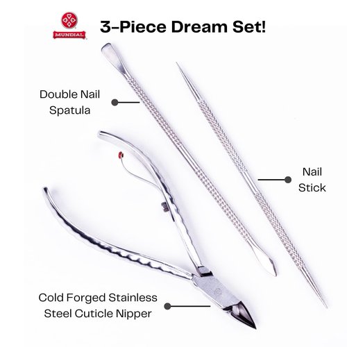 Mundial Nail Care 3-Piece Set | Professional Stainless Steel Cuticle Nippers & Manicure Tools