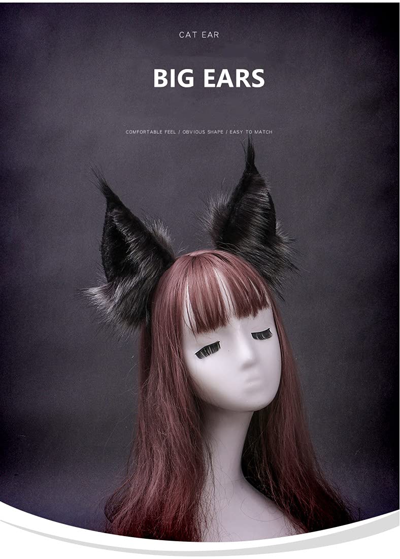 Fxaelian Anime Cute Wolf Cat Dog Ears Headband Hair Clips Halloween Cosplay Costume Party Hair Clips Headpiece Hair Accessories Hairband Headwear Unisex Grey