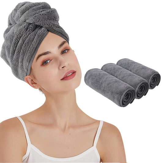 KinHwa Quick Dry Hair Towel for Women Super Absorbent Hair Drying Towel for Curly, Long, Thick Hair Anti-frizz Large Size 3 Pack Dark-Gray