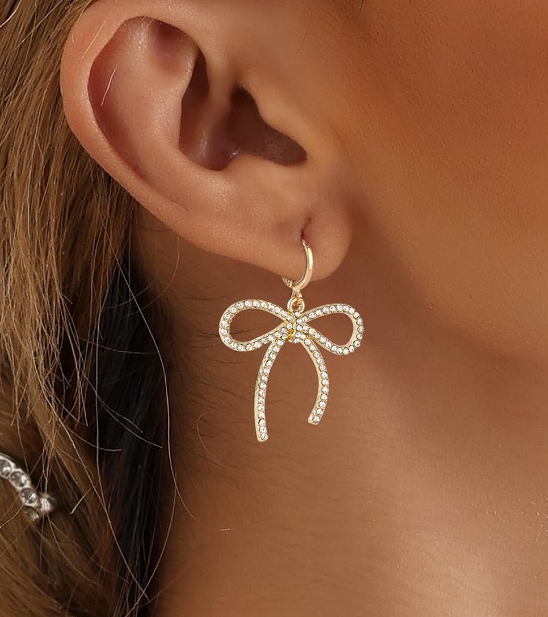 Skiennix Pearl Bow Hoop Earrings - Dainty Faux Pearls & Cute Bowknot Design | Lightweight Gold Plated