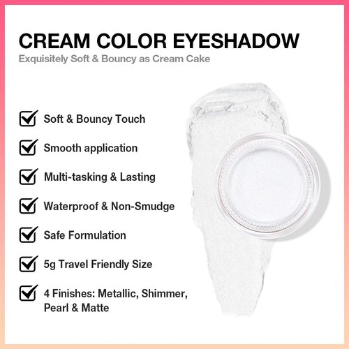 Kaely Cream Eyeshadow Pot - Pearl White Sparkle | High Pigment Waterproof Formula for Mature Skin