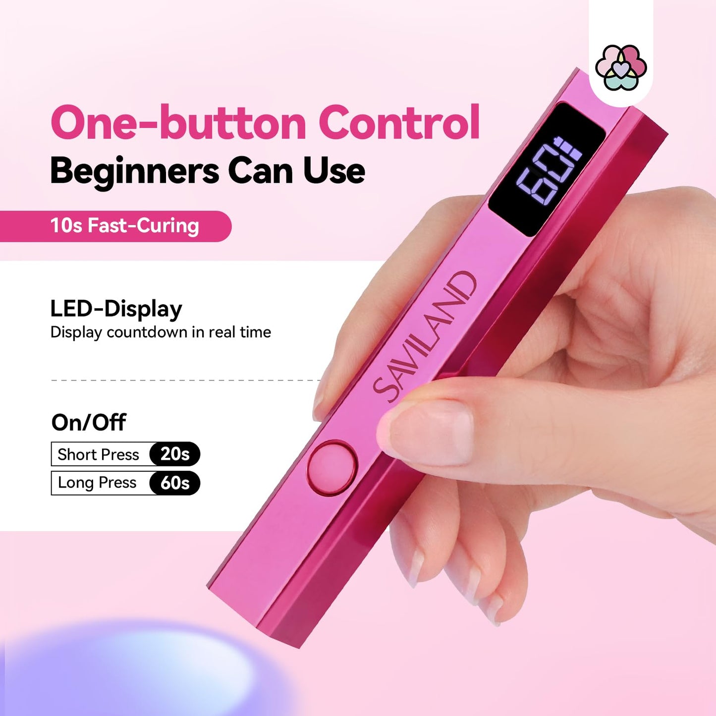 SAVILAND Handheld U V Nail Light for Nails: 12W Nail Lamp Fast Curing 2025 LCD Display Screen LED Light for Gel Nail Portable Mini U V Light Nail Dryer For Gel Polish Flash Cure Lamp Home DIY Self Use