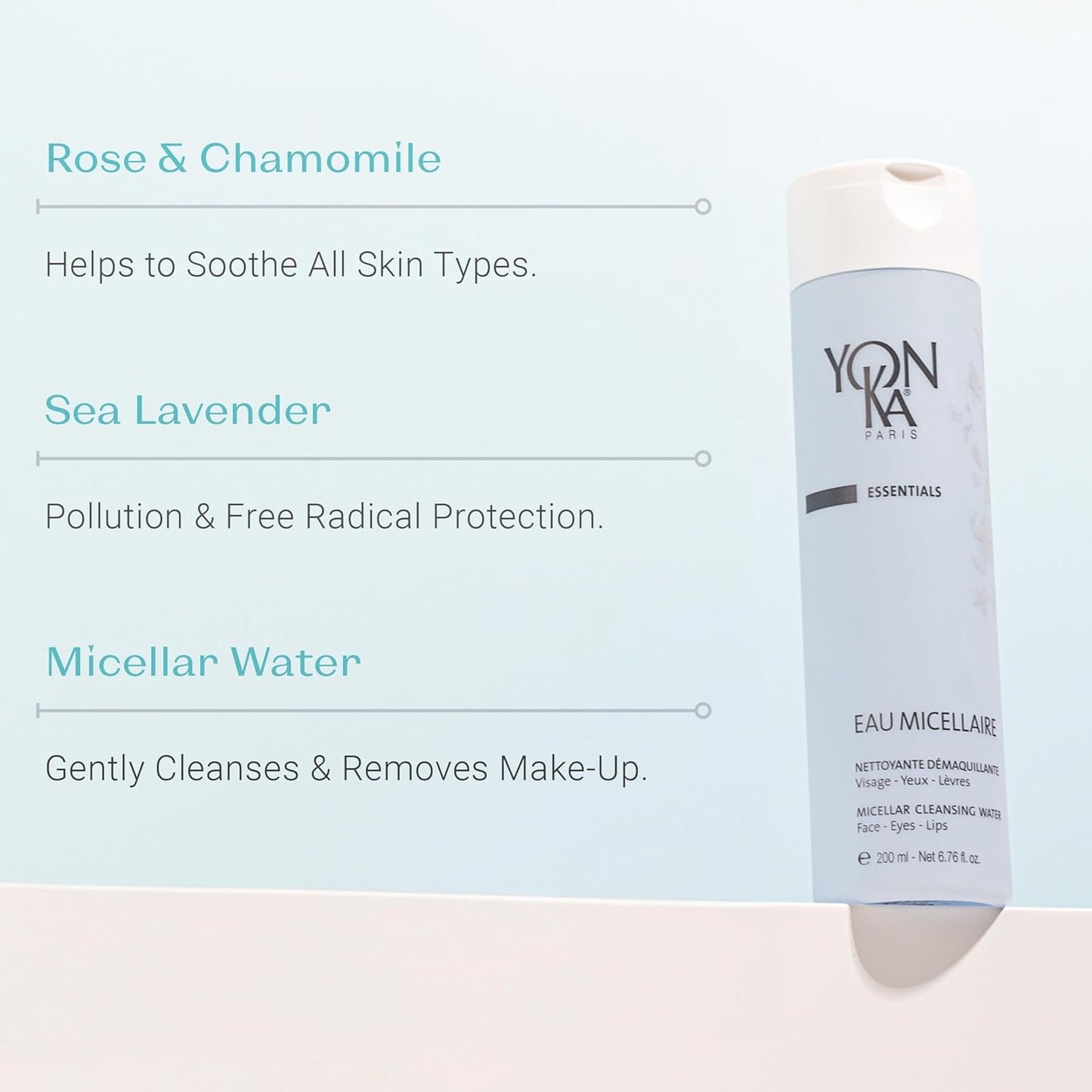 Yon-Ka Micellar Water - Gentle Cleansing Makeup Remover for Hydrated Skin | Paraben-Free 200ml