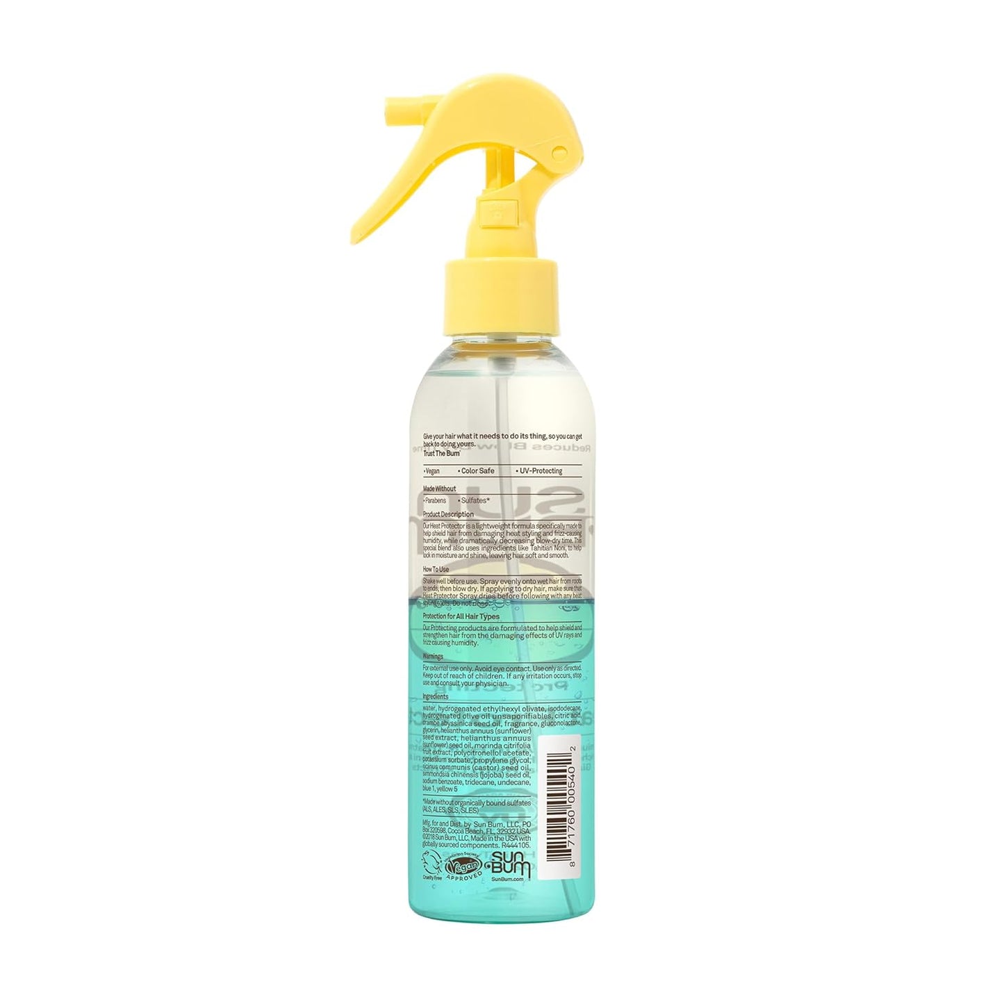 Sun Bum Heat Protector Spray - UV Protection Leave-In Treatment for Frizz-Free Hair - 6 oz