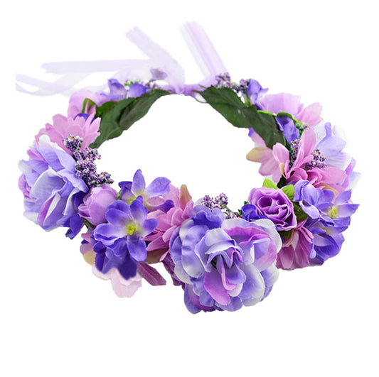 Trepveter Purple Flower Crown, Adjustable Size with Ribbon, Boho Style Hairband for Maternity Photo Props, Weddings, Parties, Proms