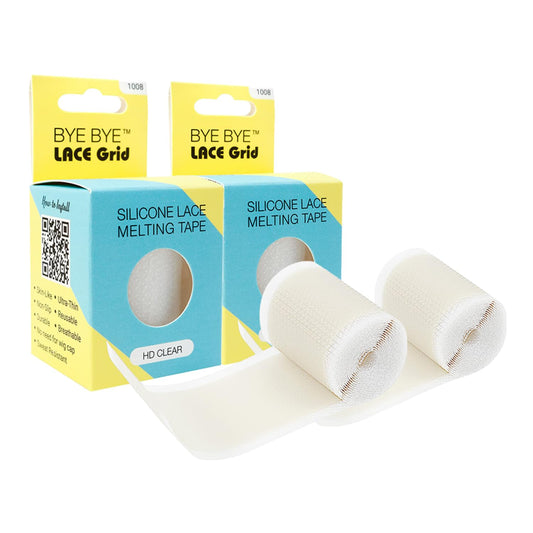 STUDIO LIMITED Lace Wig Grids and Knots Eraser Silicone Melting Tape, Bye Bye Lace Grid HD Natural Hide Cover Skinlike Durable Breathable Reusable Ultra-Thin Non-Slip Tape (Clear - 2 Pack)