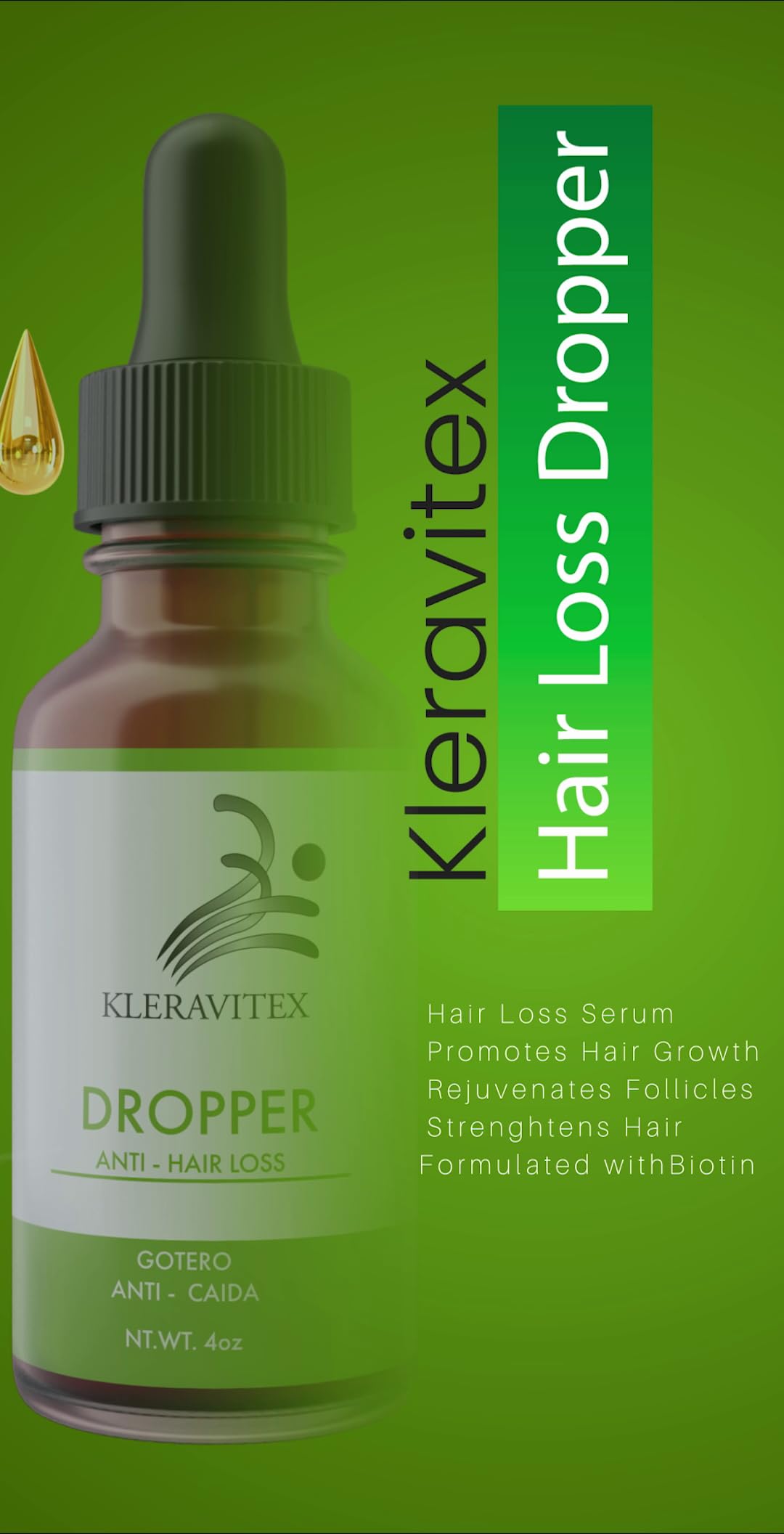 Kleravitex Anti-Hair Loss Dropper – Natural Hair Growth Serum For Thinning Hair, Baldness & Dandruff – Nourishing Hair Scalp Treatment Lotion – Rejuvenates The Follicles & Strengthens The Hair.