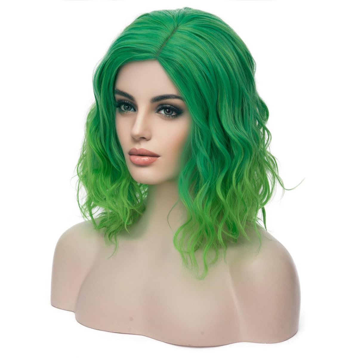 MAGQOO Green Wig Green Ombre Wig Green Bob Wig Green Wigs for Women Short Curly Wavy Green Wigs Synthetic St.Patrick's Day Wigs