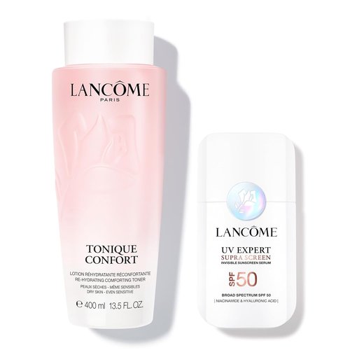 Lancôme Ultimate Day Time Prep Skincare Duo - Tonique Confort Hydrating Facial Toner 13.4 Fl Oz & Supra Screen Invisible Serum Sunscreen SPF 50+ - Anti-Aging Correction & Protection