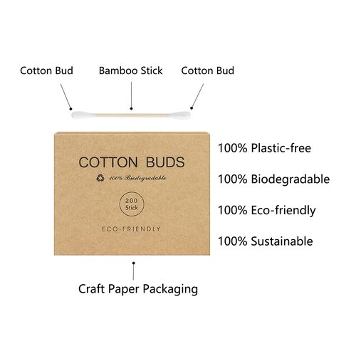 Bamboo Cotton Swabs - Eco-Friendly 400 Count Cotton Buds for Gentle Ear Cleaning