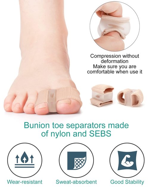 BLATOWN 4Pcs Toe Separators Bunion Corrector for Women Men, Gel Big Toe Spacers with 2 Loops for Feet, Hammer Toe Straightener, Elasticity and Soft (2Nylon+2Gel)
