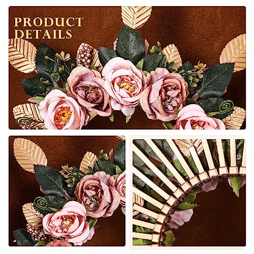 COSUCOS Flower Halo Crown Headband Fairy Headpiece Goddess Woodland Witch Hair Accessory Photoshoot Props Cosplay Party Leaves Baby Shower Outdoor Wedding Pink Rose